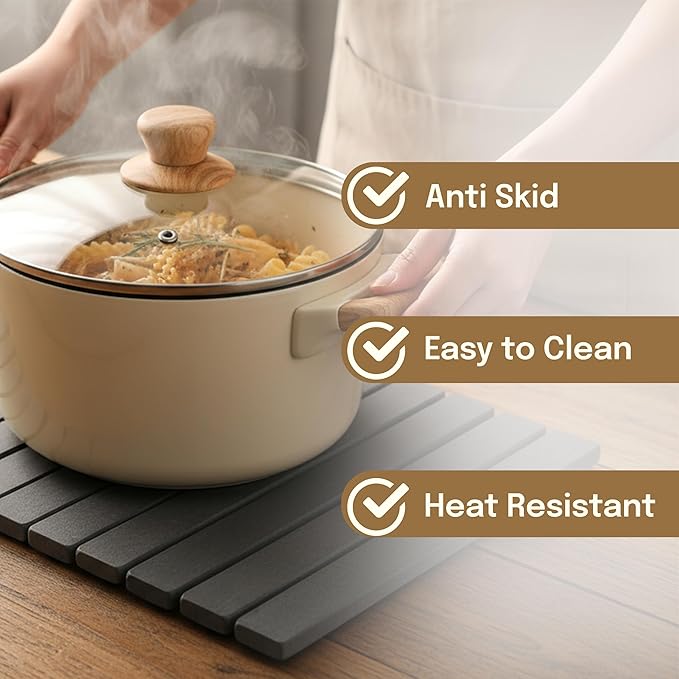 Kitchen Stone Drying Mat for Dishes 24x16- Eco-Friendly Foldable Quick Drying Stone for Kitchen Counter - Absorbant Diatomaceous Earth Mats - Dish Dryer Mat for Cups Bottle -Bathroom-Any Countertop