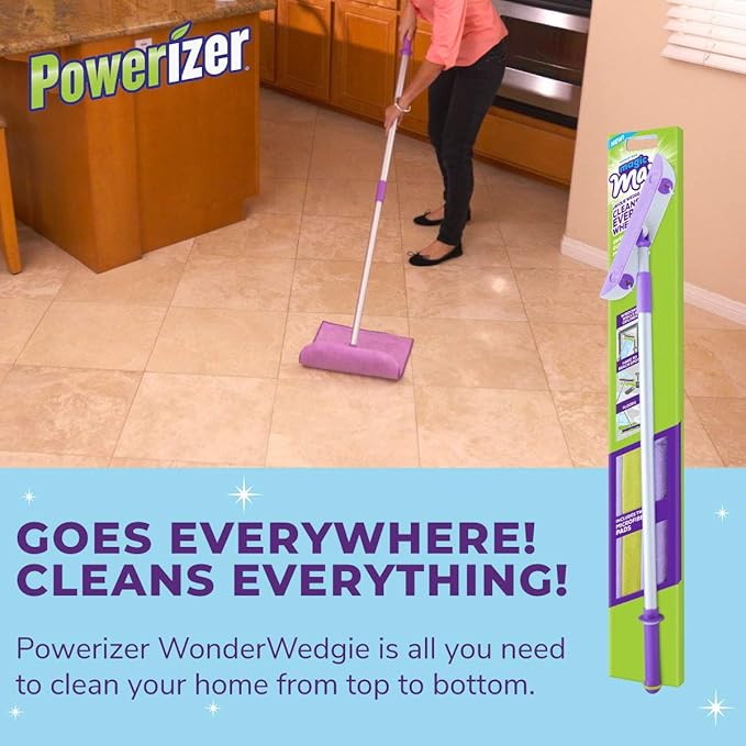 Powerizer: WonderWedgie Microfiber Mop Cleaning System - Mop for Floor Cleaning and More - Includes Raised Wedge Mop Head 3 Microfiber Cleaning Cloths Telescoping Pole and Wall Mount Organizer