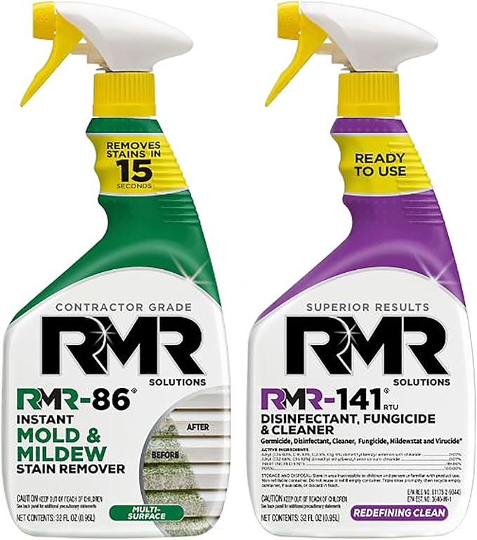 RMR Brands DIY Mold &amp Stain Remover Bundle Complete Mold Killer &amp Mildew Prevention Kit Disinfectant Spray Includes 2-32 fluid ounce Bottles