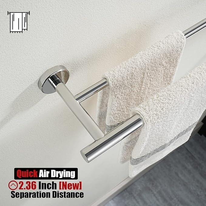 JQK Double Towel Bar Chrome 15 Inch 304 Stainless Steel Thicken 0.8mm Towel Rack Holder for Bathroom Washcloths and Hand Towels Polished Steel Wall Mount Useable Length 12 Inch TB100L12-CH