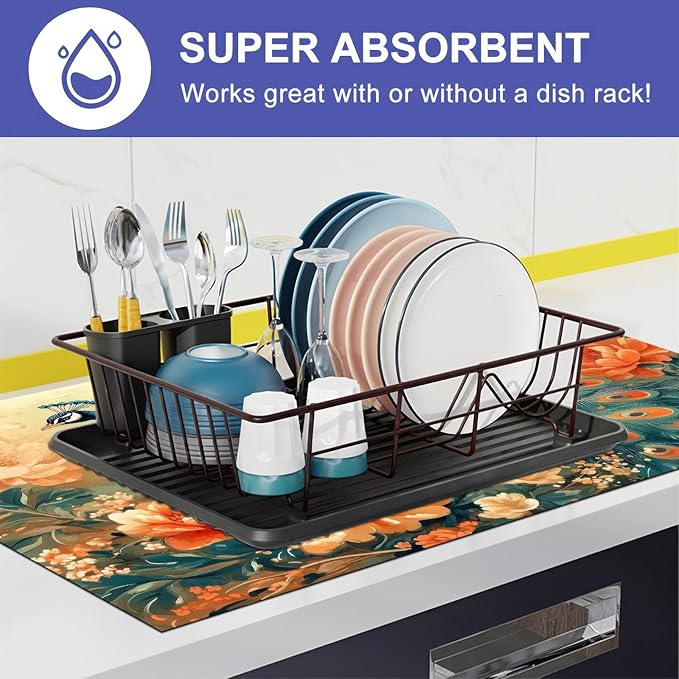 Stove Top Cover for Electric Stove 28x20 Inch Diatomite Dish Drying Mat Glass Top Burner Protector Kitchen Counter Mat Peacock Kitchen Decor Stove Pad Stove Top Mat