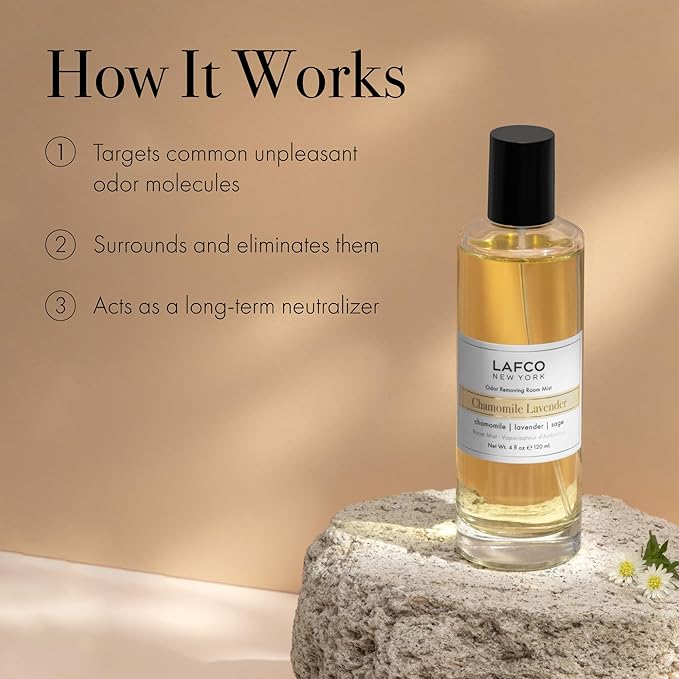LAFCO New York Odor Removing Room Mist Chamomile Lavender - 4 oz - Eliminates Unpleasant Scents &amp Provides Luxurious Fragrance - Up to 750 Pump Sprays Per Bottle - Made in the USA
