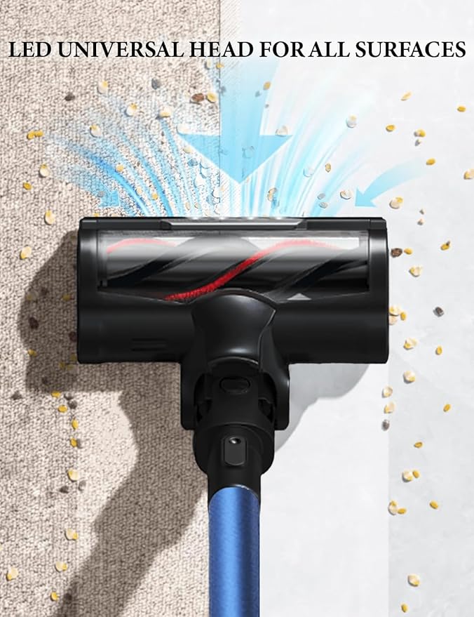 V8 Cordless Vacuum Cleaner Powerful Suction Stick Vacuum 55Mins Runtime Wireless Lightweight Handheld Vacuum Cleaner for Home Hardwood Floor Carpet Car Pet Hair Cleaning (Blue)