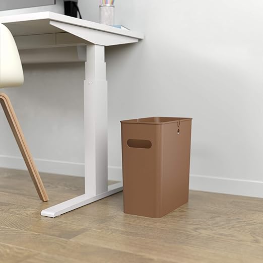 iTouchless SlimGiant 4.2 Gallon Toffee Brown Plastic Trash Can with Handles 6-Pk 16 Liter Capacity Space-Saving Design Ideal for Bathroom Office Bedroom Under Sink Storage