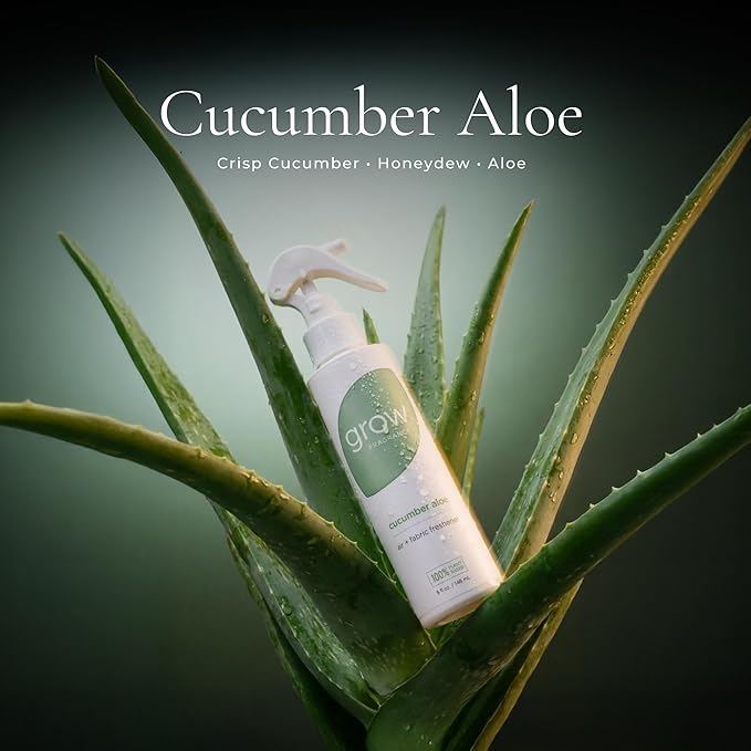 Grow Fragrance Certified Non Toxic 100% Plant Based Fabric and Room Air Freshener Spray. Made with All Natural Essential Oils (Cucumber Aloe 2 Pack) 2 x 5oz