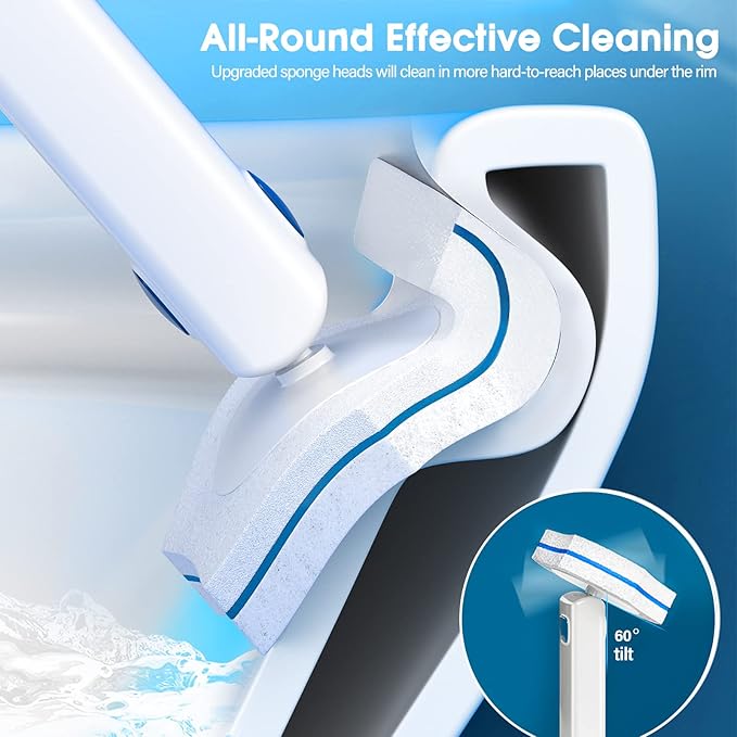 Disposable Toilet Brush with 48 PCS Refills Disposables Toilets Cleaning System with Handle Storage Caddy and 48Toilet Bowl Refill Heads for Bathroom Cleaning