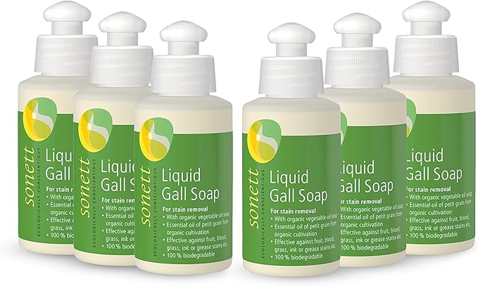 Sonett Organic Traditional Stain Removers Liquid Gall Soap Highly Effective Against Marks Caused By Ink Blood Grease Fruit 4oz (Pack of 6)