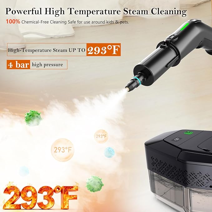 Steam Cleaner 3-Level Adjustable Handle 15s Heat-Up Steamer for Cleaning With 1.8L Large Tank Dry Burn Protection Handheld Steam Cleaner for Home Bathrooms TileGroutCar with 12pcs Accessories
