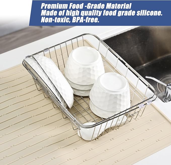 Silicone Dish Drying Mat 20 x 28 Non-Slip Easy Clean Sink Mat Large Heat-Resistant Dish Drainer Mat for Kitchen Counter Sink Refrigerator or Drawer Liner