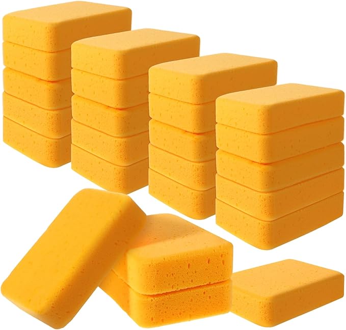 24 Pcs Large Cleaning Sponges Bulk 7.6 x 5.3 x 1.9 Inch Yellow Reusable Grout Sponge Super Absorbent Non-Scratch Car Wash Sponges for Car Floors Windows Dishes Cleaning