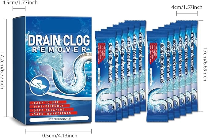 12-Piece Drain Unclogging Powder Set - Kitchen &amp Toilet Cleaner Sewer Blockage Dissolving and Unclogging Agent(2PCS)