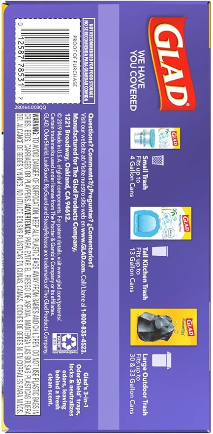 Glad Trash Bags ForceFlexPlus Tall Garbage Drawstring Garbage Bags - 13 Gallon Grey Trash Bag Lavender with Febreze Freshness 34 Count (Package May Vary)