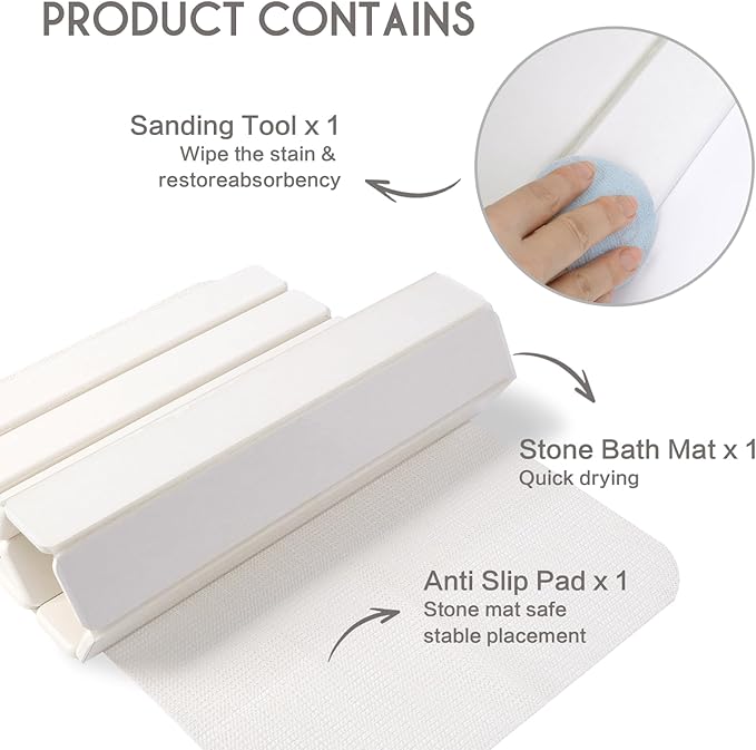 BoxedHome Stone Drying Mat for Kitchen Counter Large Stone Drying Mat Foldable Absorbent Diatomaceous Earth Bath Mat Quick Dishes Bottles Cups Bathroom 24(L)×16(W) White