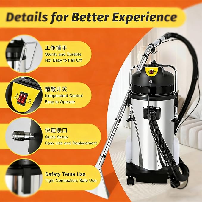 Commercial Carpet Cleaner Machine30L/40L/60L Capacity 3-in-1 Wet Dry Vacuum with 6 Attachments for Carpet Sofa Crevice 30L