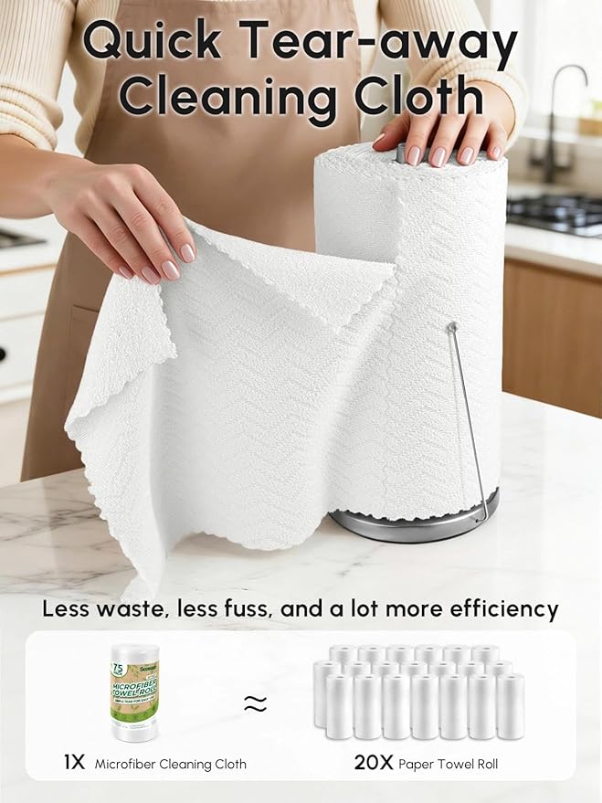 Microfiber Cleaning Cloths Roll 75 Pack Tear Away Microfiber Towels Roll 12 x 12 Lint Free Rags Reusable Cleaning Cloths Washable Scratch FreeUltra Absorbent Dish Rags(White Ripple)