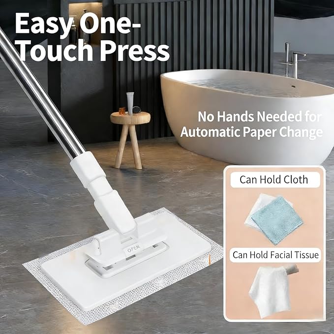 Snap Grip Mini Mop - Zero Touch No Wash Lazy Mop Compatible with Swiffer &amp Face Towels Adjustable for Wet/Dry Floors Tile Hardwood Corners (5 Reusable Cloths)
