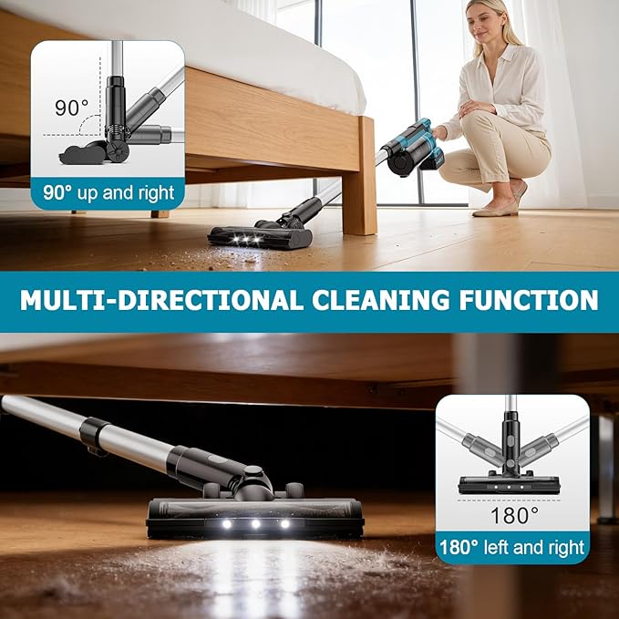 700W Cordless Vacuum Cleaner 60kPa Portable Stick Vacuum with 3 Modes 6 in 1 Stick Vacuum Cleaner Brushless Motor 3 Modes for Floor Carpet Car