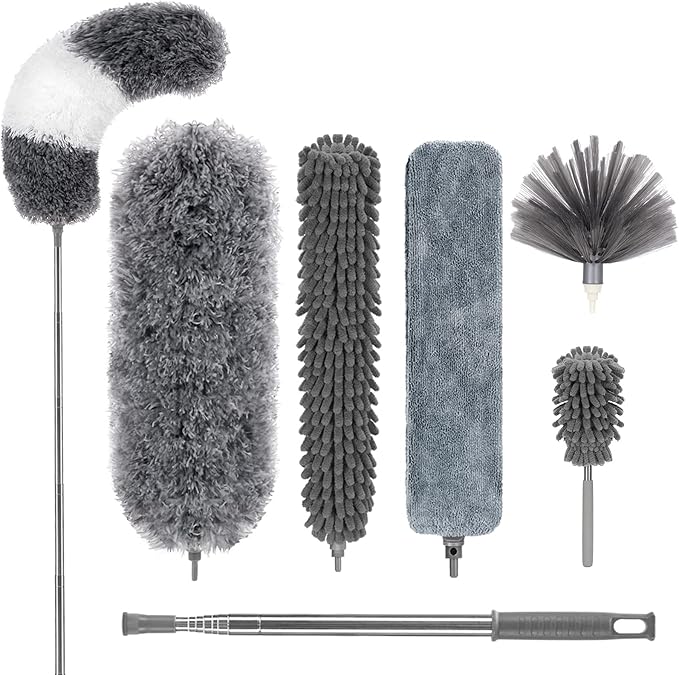 DELUX Microfiber Feather Duster7 PCS Reusable Bendable Washable Cobweb Duster with 100 inches Extra Long Extension Pole for Cleaning Ceiling Fan High Ceiling Blinds Furniture &amp Cars
