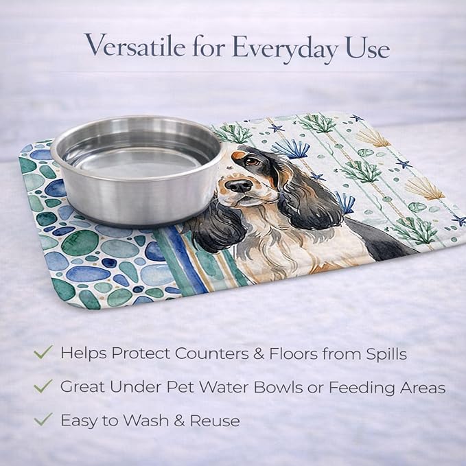 Caroline's Treasures Parti Cocker Spaniel Coastal Sea Glass Dish Drying Mat Absorbent Dish Drying Mat Pad for Kitchen Counter Dish Drainer Mat for Countertop 14 x 21 Multicolor