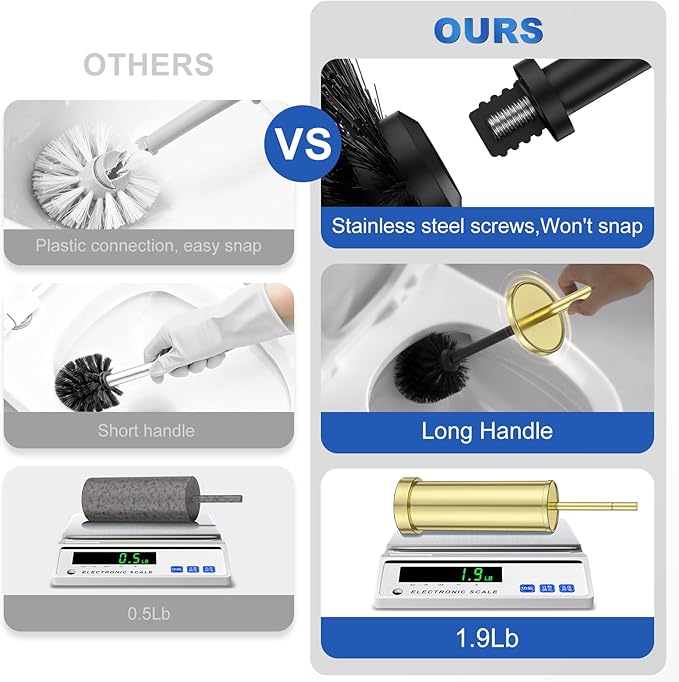 304 Stainless Steel Toilet Brush and Holder Set Toilet Bowl Brush and Holder Heavy Duty with Long Handle Removable Inner Bowl and Splash Protection for Bathroom
