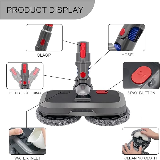 Electric Mop Head Compatible for Dyson V7 V8 V10 V11 V15 Wireless Vacuum Cleaner Wet Dry Mop Cleaning Head Floor Brush Replacement Parts