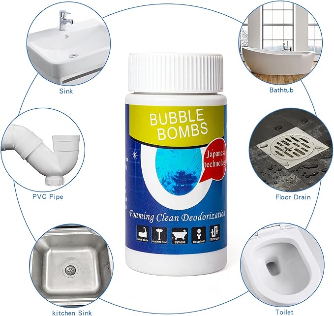 4pcs Bubble Bombs Drain Cleaner Quick Dredge Pipeline Powerful Sink Drain Cleaner Magic Fast Foaming Pipe Dredge Powder for Kitchen Toilet Pipeline Quick Cleaning Tool （120g*4）