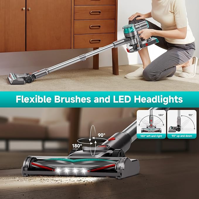 Cordless Vacuum Cleaner for Home Powerful Stick Vacuum Cleaner with Rechargeable Battery 6 in 1 Lightweight Handheld Vacuum 45 Mins Runtime Cordless Vacuum for Hardfloor Carpets Pet Hair (green)