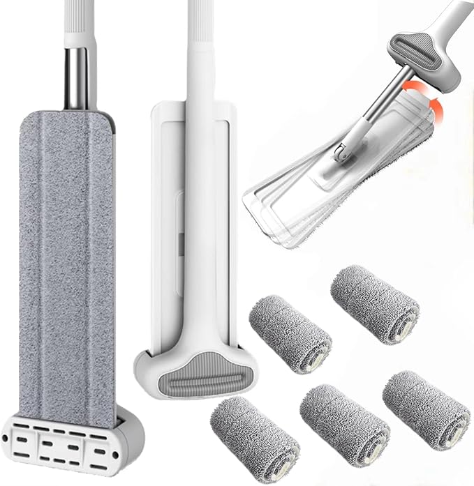 Wet Dry Flat Mop for Hardwood Floor Cleaning with 6 Replaceable Washable Pads 360° Swivel Hardwood Floor Cleaner for Home Kitchen Tile &amp Laminate Floors