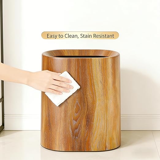 Trash Can for Bathroom 3.7 Gal Plastic Marble Wood Pattern Small Office Garbage Can for Bedroom Kitchen Slim Trash Bin Waste Basket Decorative Modern Trashcans (Plastic Wood Pattern)