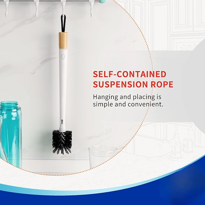 2-in-1 Water Bottle Brush with Straw Cleaner Bamboo Handle 14.2 Inch Long Reach for Tumblers and Baby Bottles 2.3 Inch Wide Head Gray Nylon Bristles