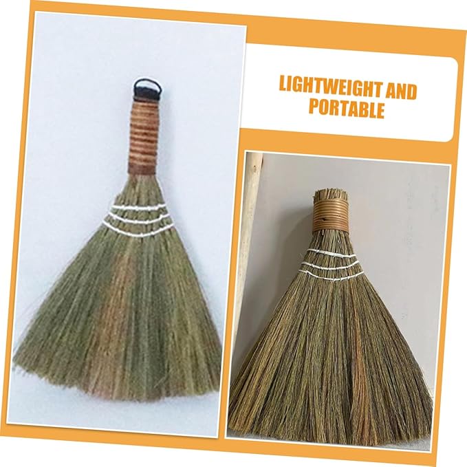 2pcs Natural Bamboo Broom Set Handmade Indoor Cleaning Brooms Long Handle Dust Removing for Home and Kitchen Woven Design