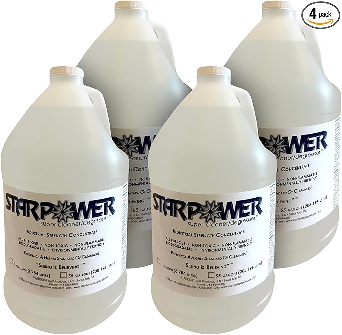 STARPOWER SUPER CLEANER/DEGREASER Concentrate - Heavy Duty Multi Surface Grease Oil Grime Remover 1 Gallon Case of 4