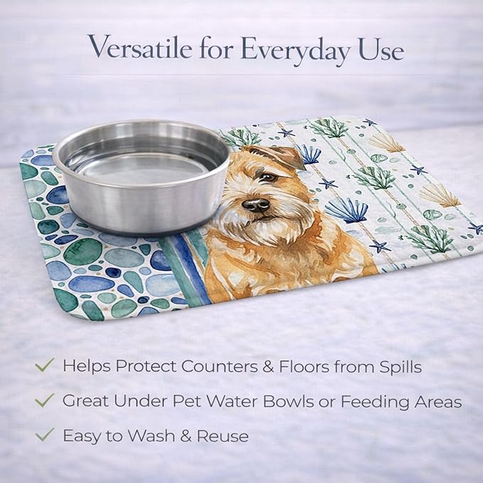 Caroline's Treasures Wheaten Border Terrier Coastal Sea Glass Dish Drying Mat Absorbent Dish Drying Mat Pad for Kitchen Counter Dish Drainer Mat for Countertop 14 x 21 Multicolor