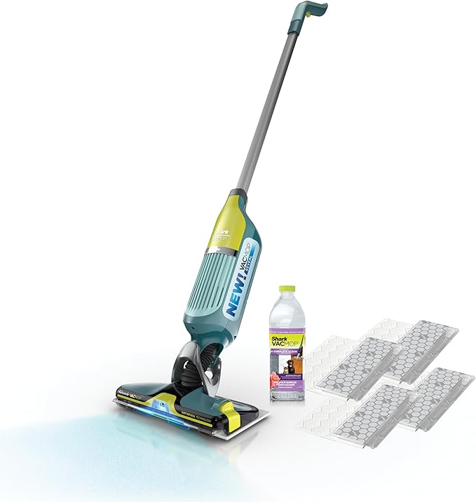 Shark VACMOP Reveal NEW Cordless Hard Floor Cleaner Vacuum &amp Spray Mop Powerful Suction Lightweight Illumination Light Includes 4 Disposable Pads 12oz Pet Multi-Surface Cleaning Solution VM