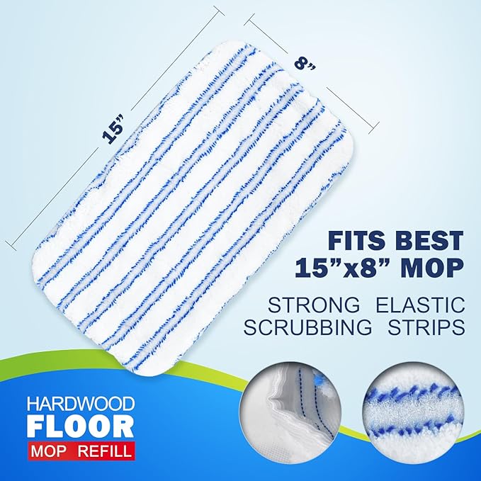 Matthew Two Microfiber Mop Combos Compatible with Hardwood Floor'N More Microfiber MopWashable 15x8 Inches6Pcs Microfiber Wet Mop Refills for Wet&ampDry Floor CleaningIncl.2 Cleaning Scrapers