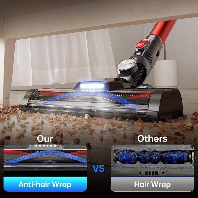 Hearten Cordless Vacuum CleanerUpgraded Stick Vacuum with LED Display Anti-Tangle Self-StandingAnti-TangleLightweightVacuum Cleaner for Home Pet Hair Carpet Hardwood Floor