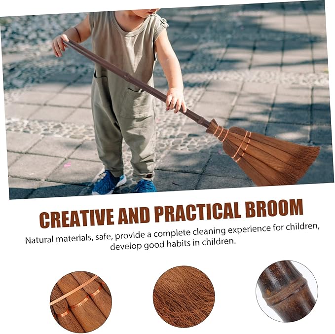 Natural Material Boys and Girls' Broom Small Broom Tool 59-15cm Palm-fibers Compact Size Sturdy Lightweight