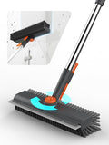 Floor Scrub Brush with Long Handle 3 in 1 Multi-angle Swivel Right Angled Bristle Floor Scrubber Brush with Squeegee and Tweezer for Cleaning Tile Wall Deck Bathroom Patio Garage Kitchen (Grey)