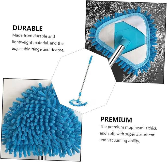 1pc Lightweight Rotatable Triangular Mop Telescopic Household Cleaning Tool for Hard Floors Swivel for Bathtubs Toilets Mirrors and Corners Blue
