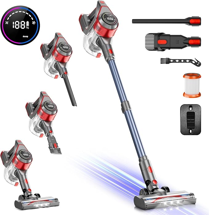 KIKETECH Cordless Vacuum Cleaner 8 in 1 Vacuum Cleaners1.7 L Dust Cup Rechargeable Vacuum Pet for Hair Carpet HardfloorY5