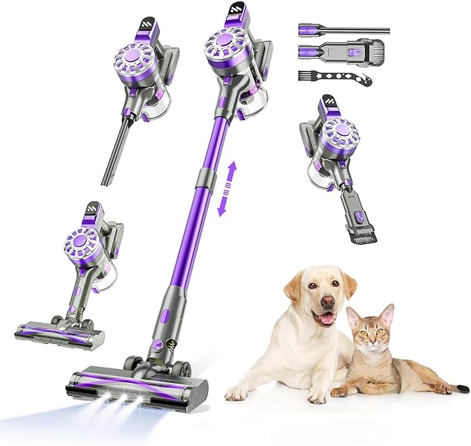 Cordless Vacuum Cleaner for HomeLightweight Stick Vacuum Cordless Rechargeable with Power Suction Up to 35 Mins Runtime Hardwood Floor Vacuum for Pet HairCarpetsTile(Deep Purple)