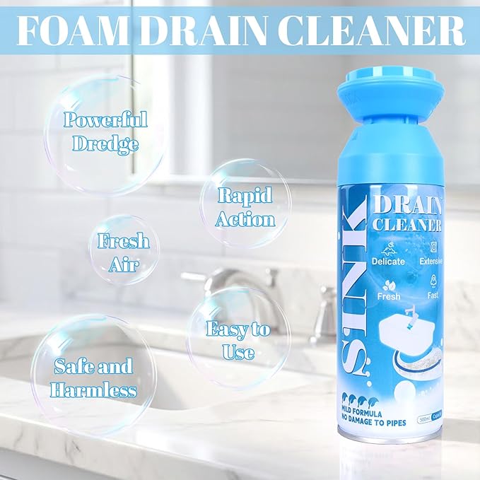 Foaming Drain Cleaner - Sink Cleaner and Deodorizer for Kitchen Sinks Shower Drains and Tubs Monthly Maintenance to Avoid Clogs. (2pcs sea blue)