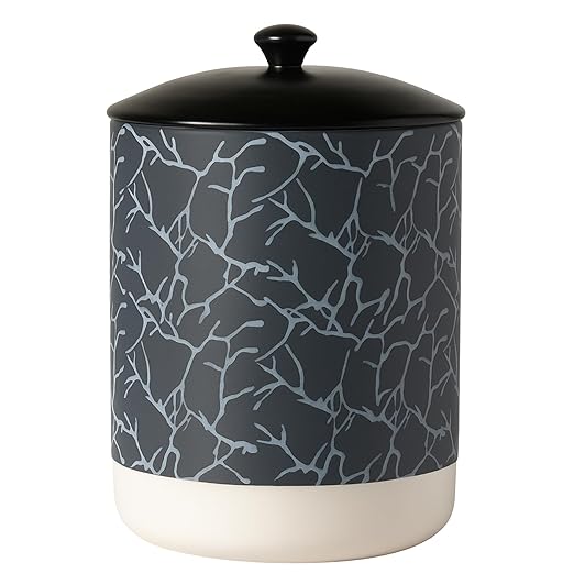 Escenzy Textured Luxury Stone Bathroom Trash Can with Lid 5L | 7 x 10 | High End Ceramic Trash Can | Decorative Waste Basket for Bathroom Bedroom Kitchen Hotels or Living Room Decor | Ideal Gift