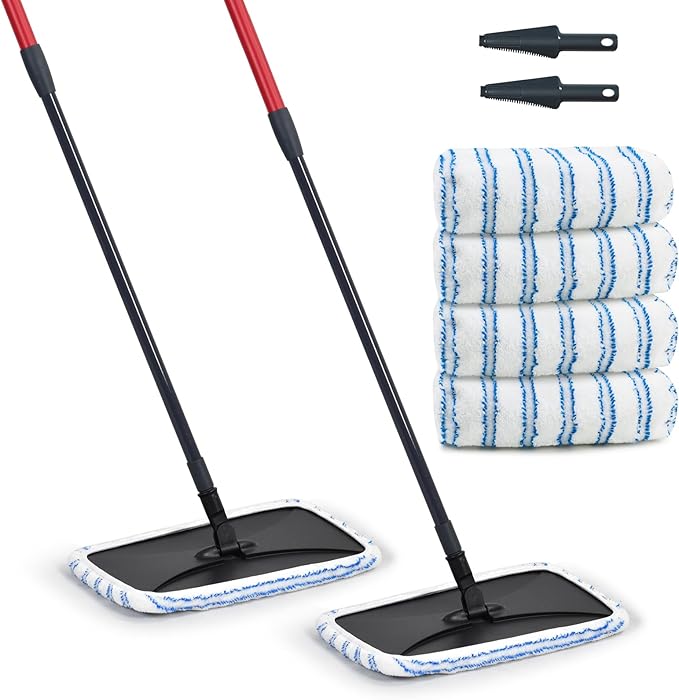 Matthew Two Microfiber Mop Combos Compatible with Hardwood Floor'N More Microfiber MopWashable 15x8 Inches6Pcs Microfiber Wet Mop Refills for Wet&ampDry Floor CleaningIncl.2 Cleaning Scrapers