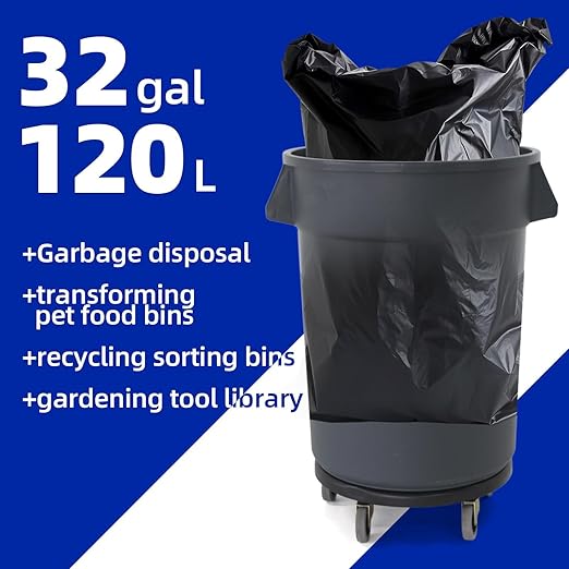 32 Gallon Outdoor Trash Can with Lid and Wheels Removable Wheels and Sturdy Handle Outdoor Trash Can for Outdoors Hospitals Garages Backyards and Yards (Grey)