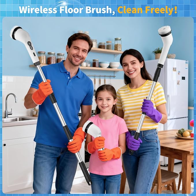 Electric Spin Scrubber Ultimate Household Cleaning Brush with 90Min Runtime &amp 8 Heads &amp 2 Modes- 52in Electric Shower Scrubber Deep Clean for Bathroom Grout Oven Shower Tile &amp Car IPX