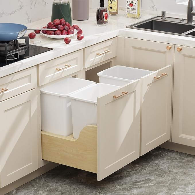 ROOMTEC 35QT Kitchen Trash Can Sturdy and Lightweight Slim Trash Can Trash Cans for Kitchen Workspace Bathroom Office Easy to Clean 2-Pack White