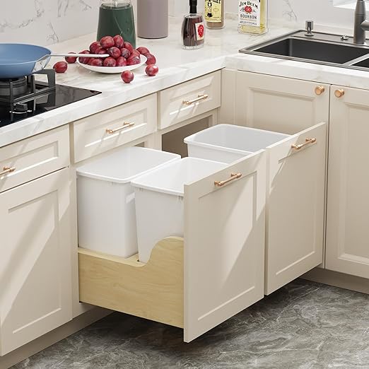 LOVMOR 35QT Kitchen Trash Can Sturdy and Lightweight Slim Trash Can Trash Cans for Kitchen Workspace Bathroom Office Easy to Clean 1 Pack White