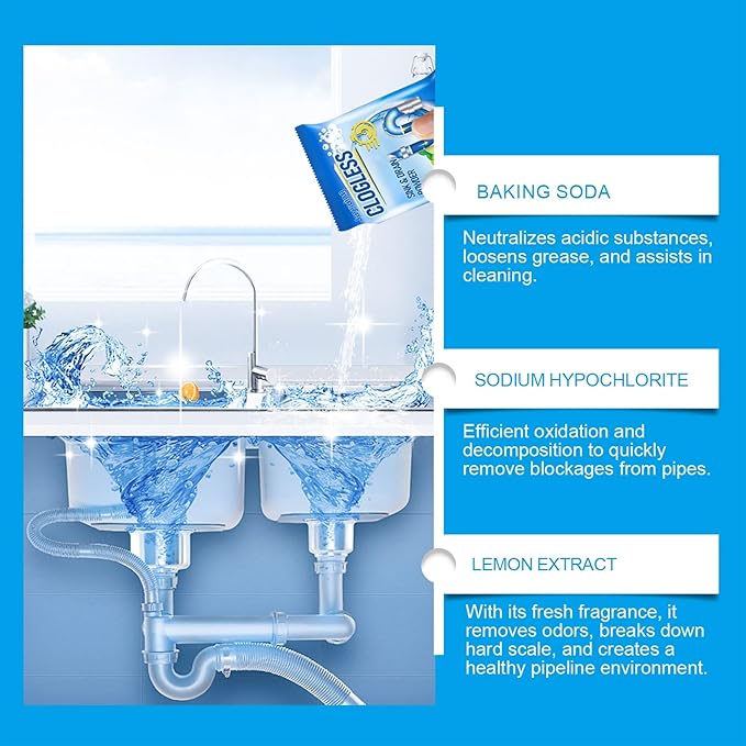 Drain Unclogger Cleaning Powder - Rapidly Dissolve Grease Hair &amp Debris Safe for All Pipes Quick Fix for Sink Toilet &amp Shower Drain Blockages(1PCS)