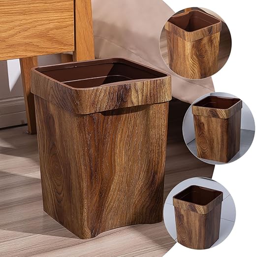 SUPVOX Wood Grain Trash Can 8l Small Wastebasket with Recessed Handle Imitation Wood Texture Kitchen and Bathroom Rubbish Bin for Home and Office Use